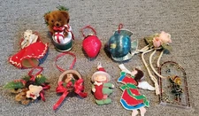 Vintage Christmas Assorted Lot of Ornaments Bear Drum Squirrel Fish Strawberry