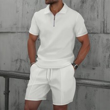 Mens Tracksuit 2-Piece Set Short Sleeve T Shirts Shorts Sweatsuit Outfit Set