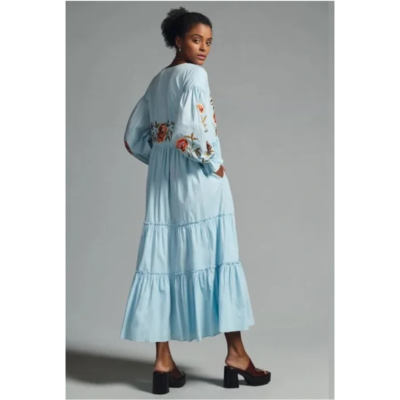 Anthropologie Samant Chauhan Tiered Embroidered Dress XS | eBay