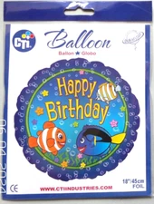 CTi Helium Foil Balloon 18" Round Happy Birthday Under the Sea Fish