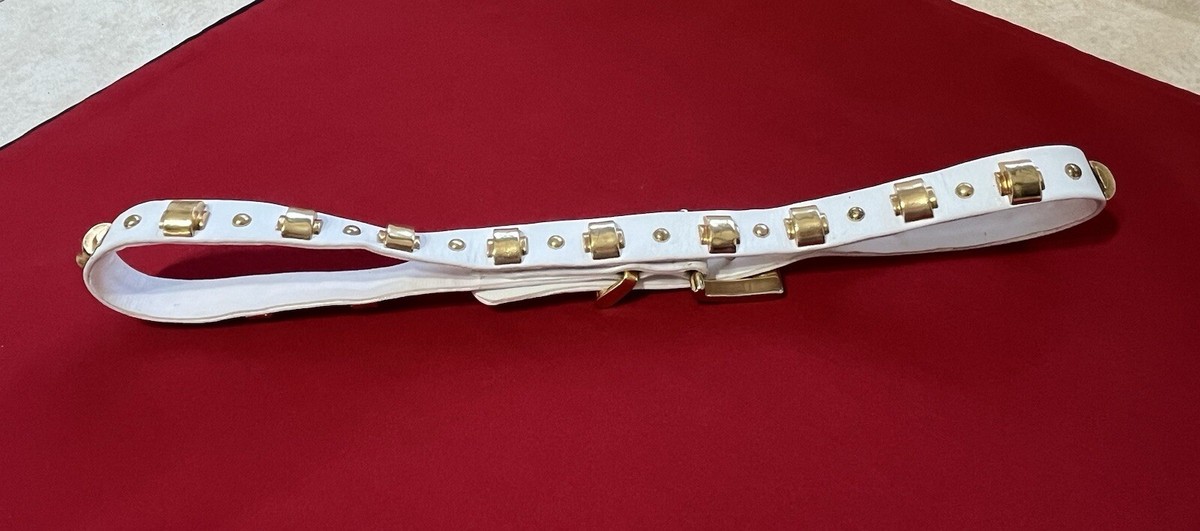 Vintage ST MAARTEN Dallas Belt WHITE Leather Gold Accents | eBay