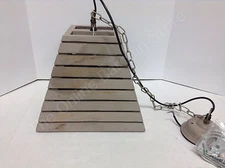 Frontgate Hanging Wooden Pyramid Pendant Chandelier Lamp Distressed Tan Light