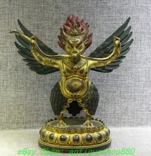Old Tibet Purple Bronze Gold Painting Redpoll Winged Garuda Bird Buddha Statue
