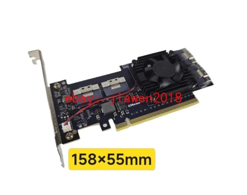PCIe 4.0 x16 to Four SlimSAS SFF-8654 8i Switch Adapter support 8*NVMe PEX88048 - Image 2 of 4