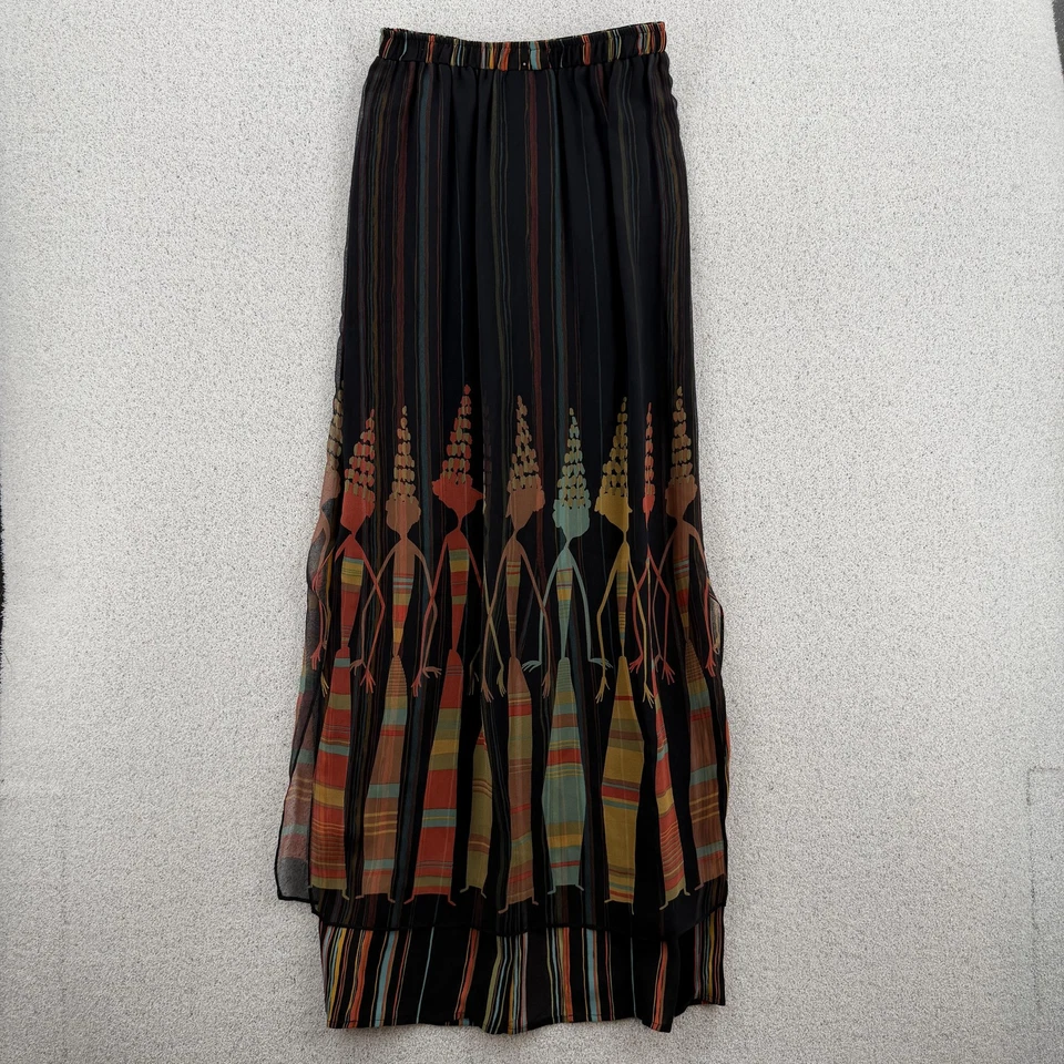 Falda de Seda NARARI Para Mujer Mediana Negra Rayas Larga Plisada Borde Estampado Hecha en EE. UU. Foto 2 de 4