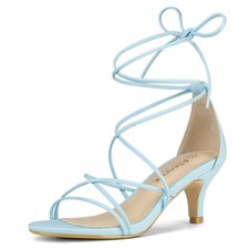 Allegra K Women's Strappy Kitten Heel Lace Up Sandals 7.5 Sky Blue