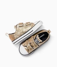 Converse Chuck Taylor All Star Easy On Gold Sparkle Glitter Toddler Girl 7C 7T