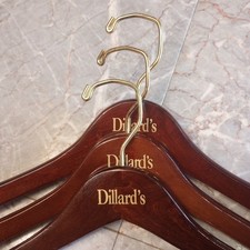 Vintage Set Of 3 Dillard's Department Store Wood Coat Hangers Cherry Gold Tone