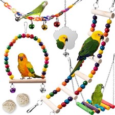 Bird Toys for Parakeets 7Pcs, Wood Parrots Budgie Cage Accessories, Bird Perch S