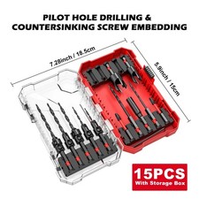 EZARC 15 PCS Countersink Drill Bit Plug Cutter Set Woodworking Hex Shank Screw