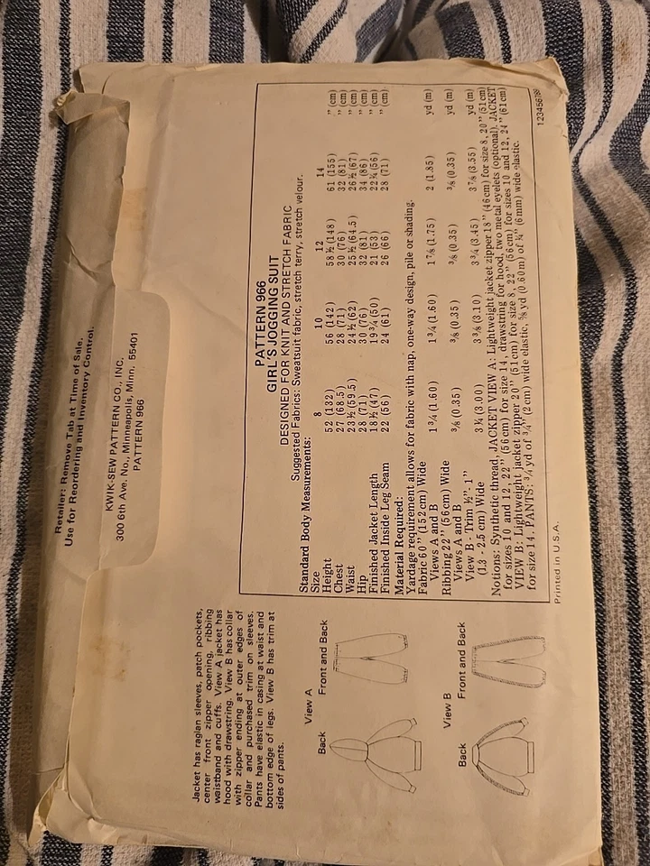 Vintage Kwik Sew #966 Pattern Jogging Suit Girls 8-14 Uncut - Image 2 of 2