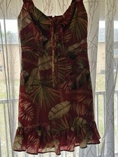 GUESS Tropical Print Dress M Red Green Sleeveless Ruffle V-Neck-brand new