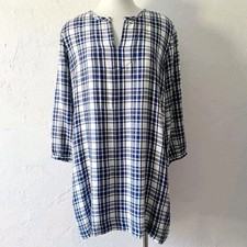 Madewell Artiste Plaid Tunic Shirt Dress SOFT Navy/Black/White, Size S