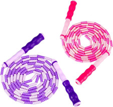 2 Pack Adjustable Tangle-Free Beaded Jump Rope for Fitness Pink Purple