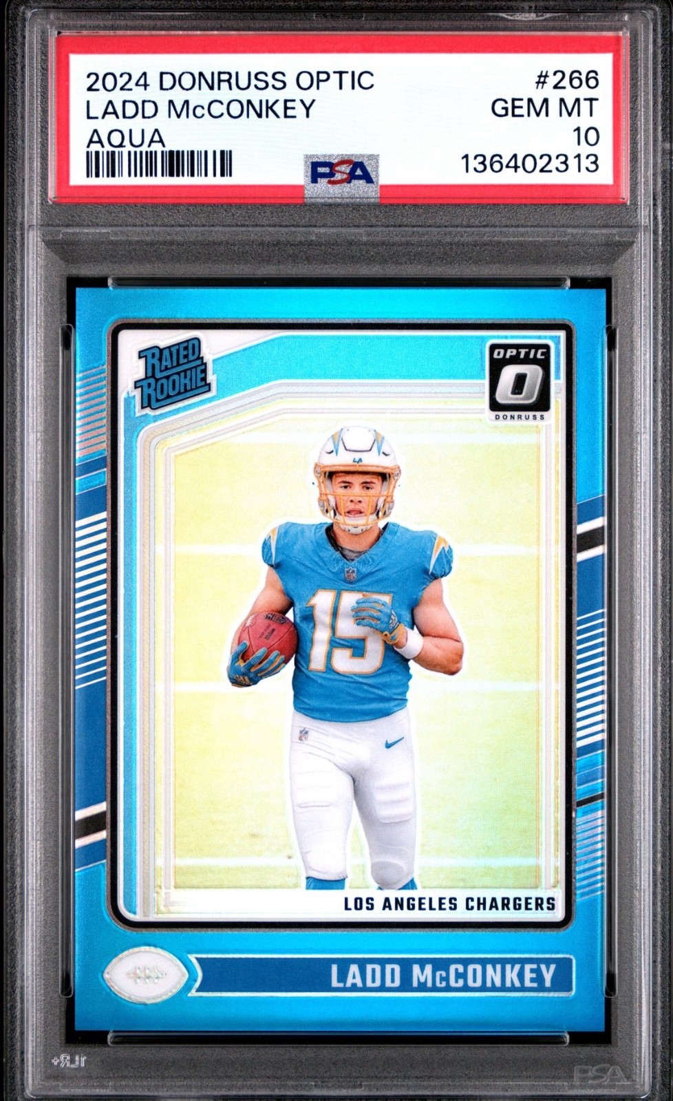 2024 DONRUSS OPTIC AQUA #266 LADD MCCONKEY ROOKIE RC /299 PSA 10 COLOR MATCH 🔥