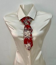 Handmade Women  s Silk Tie   Red Floral, Oriental Motifs, Bright Statement