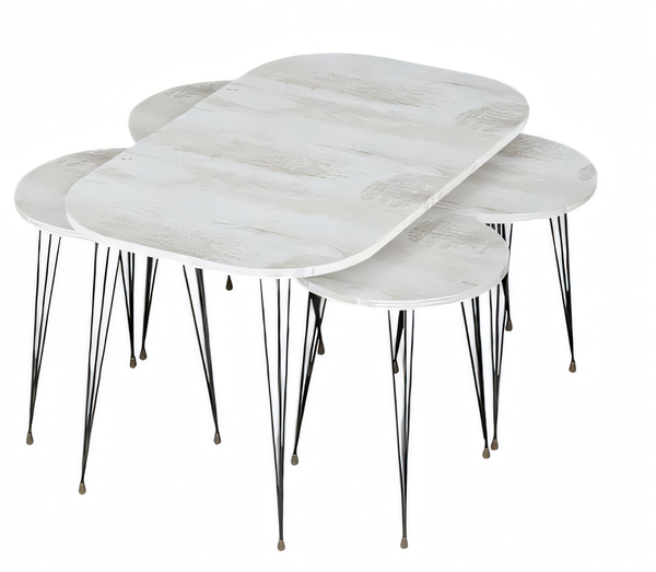 WeißEr Holz-Couchtisch Mit Beistelltischen Im Modernen Stil-image