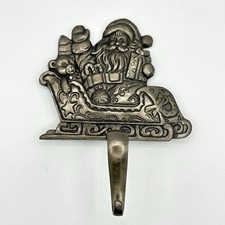 Cast Iron Silver Santa Claus Sleigh Christmas Stocking Hanger Grandeur Noel