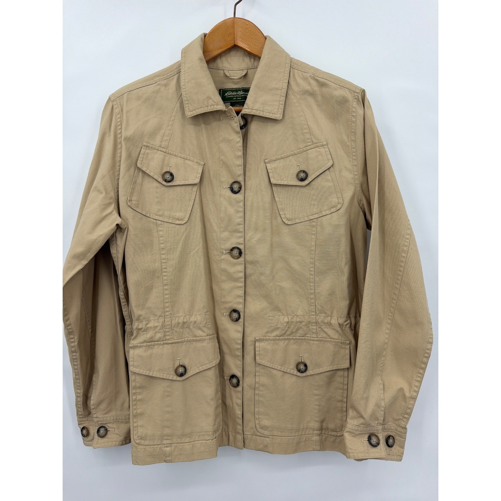 Eddie Bauer Womens XL Khaki Tan Cotton Utility Field Jacket Safari Military Coat