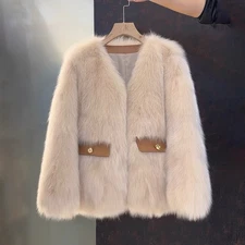 2025 Winter, faux Fur Coat, Imitation Fox Fur Coat Jacket in Brown Asia Size