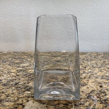 Heavy Clear Glass Square Vase-Centerpiece 10x3.5x3.5" Glossy Modern Style T28