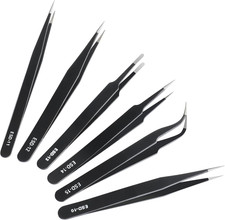6 Pcs Precision Tweezers Set, Premium Anti-Static Stainless Steel Tweezer, ESD C
