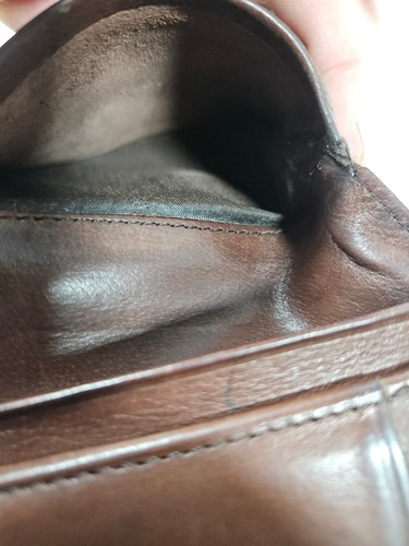 Portafoglio Coach vintage in pelle nera marrone tripiega a scatto con zip moneta - Foto 7 di 10