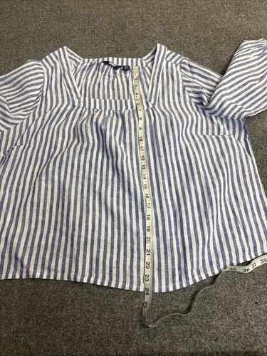 Lands' End Women's Size 2X (20W-22W) White Blue Striped Linen Square Neck Top - Picture 5 of 6
