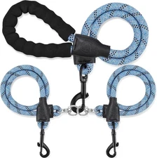 Double Dog Leash for Two Dogs - Detachable 360° Swivel, No L/40-150 ibs, Blue 