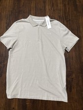 NWT Calvin Klein Short-Sleeve Zipper Cotton Polo Shirt Unbleached Men's L. A6