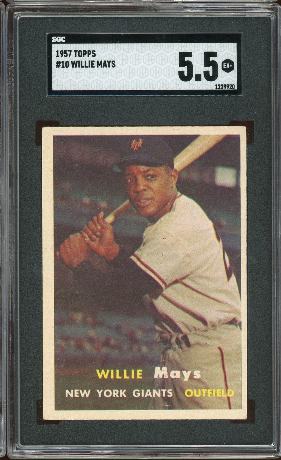 1957 Topps Baseball #10 Willie Mays SGC 5.5