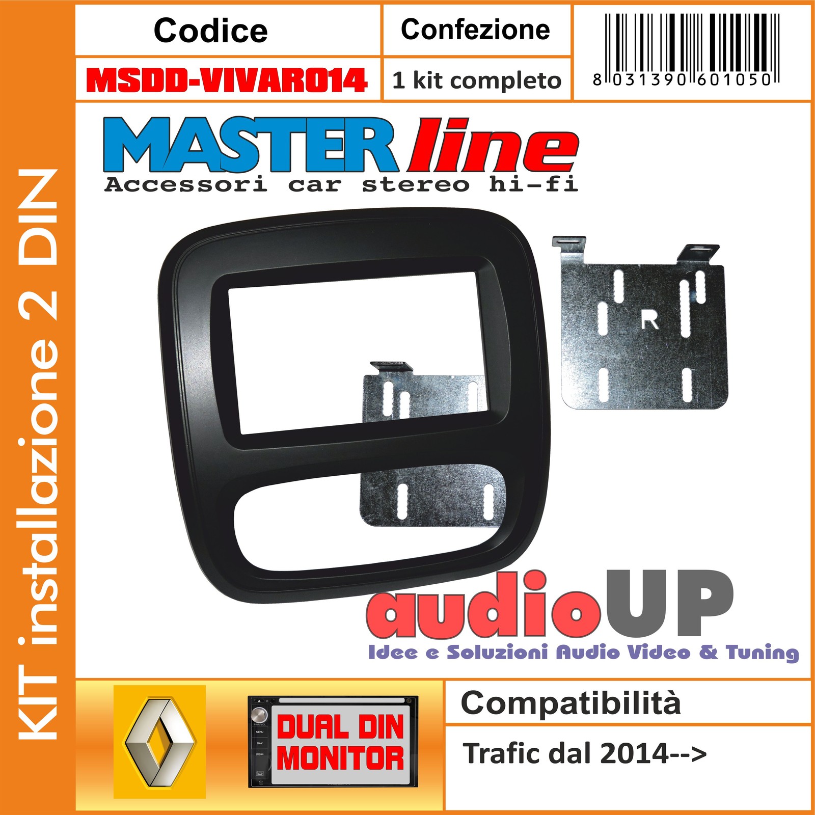 Mascherina Autoradio Adattatore Per Renault Megane 2003-2008 - Cornice Doppio DIN ISO, Nera, Per Montaggio Stereo Aftermarket. Modello MS341. - 2