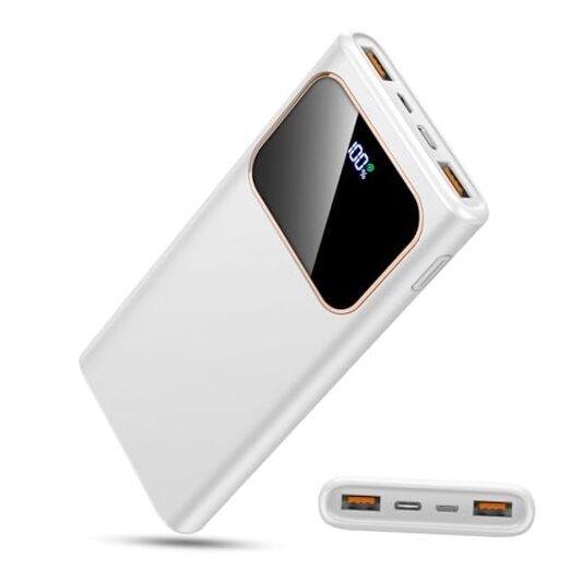 Coucur Power Bank 10000mAh, USB C Power Bank 22.5W Milky White