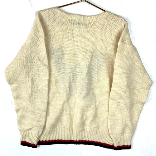 Vintage Grandpa Knit Wool Varsity Letterman Sweater Size Large Beige - Picture 2 of 4
