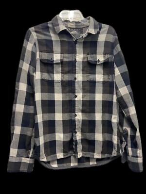 Vans Button Up Shirt Mens Size Small Black Beige Plaid Long