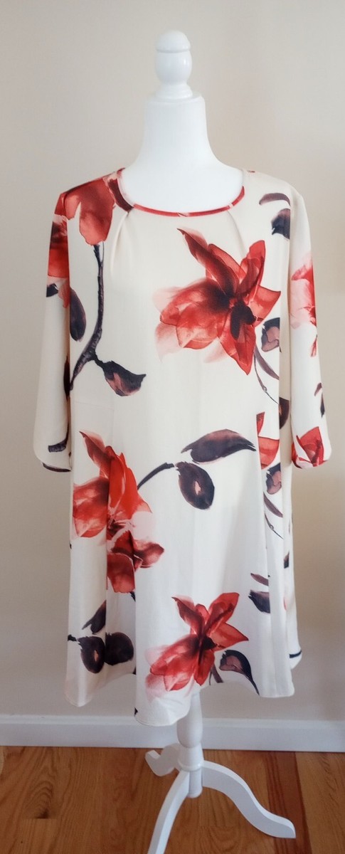 ASOS Tropical Flower Print Dress 3/4 Sleeve Size:18 Color:Cream&Orange