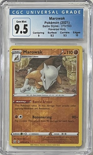 MAROWAK 2021 POKEMON JUNGLE CGC 9.5 BATTLE STYLES REVERSE HOLO NINTENDO CARD