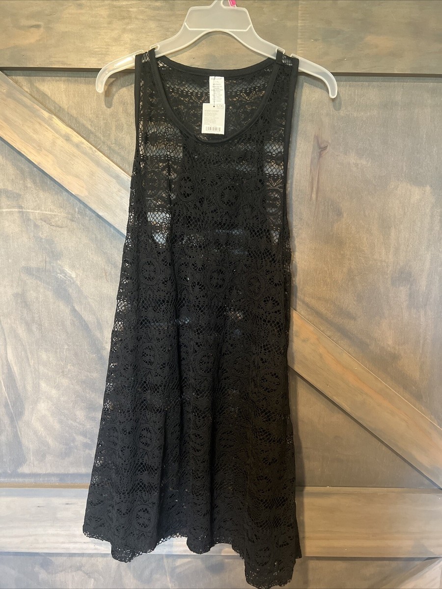 West Loop Women's Tank Top Beach Cover up Black Mesh Pattern Size L/XL- NEW