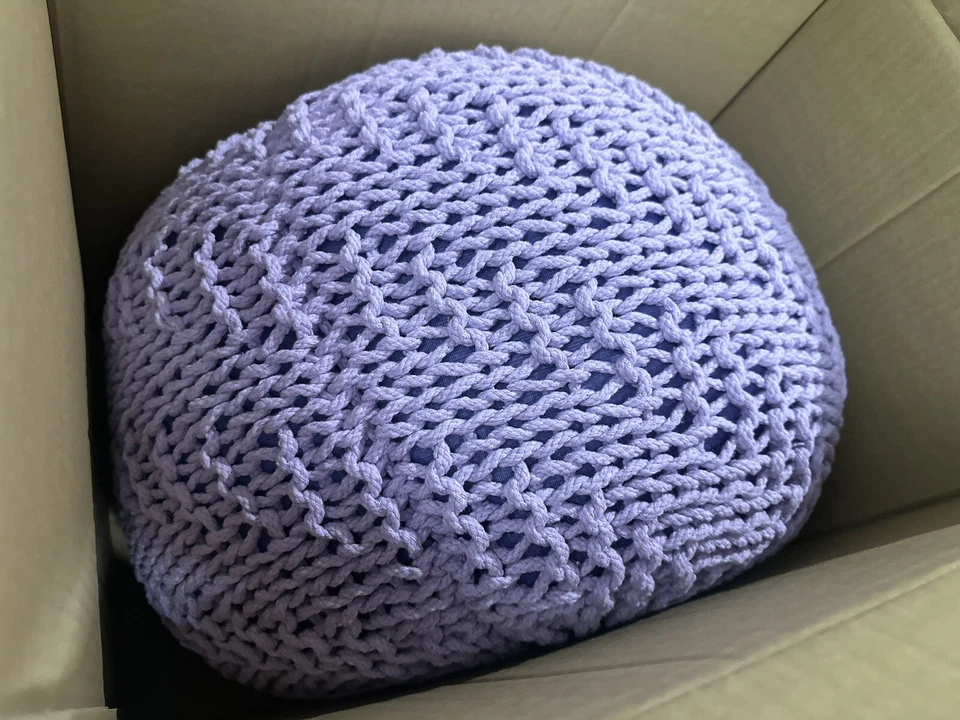 Puf redondo para sala de estar Noble House 21" X 14" X 21" tela tejida a mano lavanda Foto 3 de 4