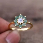 Cut Moonstone & Moss Agate Ring 925 Sterling Silver Engagement Ring for Women