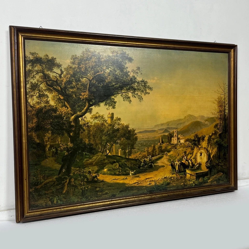 Grande Quadro stile antico dipinto olio stampa su tela Veduta della Cava Palizzi - Immagine 4 di 4