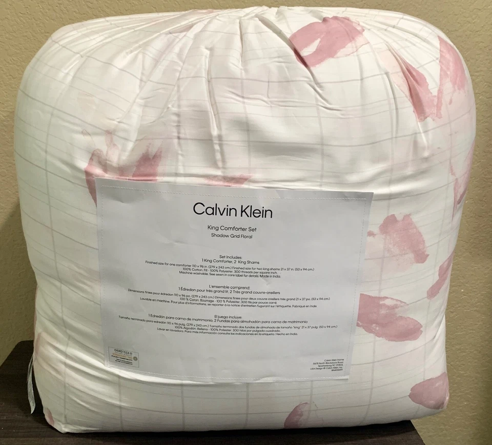 Juego de 3 edredones y fundas Calvin Klein rejilla floral KING blanco/rosa Foto 3 de 4