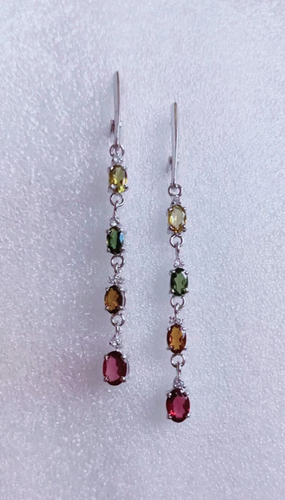 Tourmaline Dangle Drop Earrings 925 Sterling Silver Multicolor Gemstone Jewelry - Picture 10 of 10