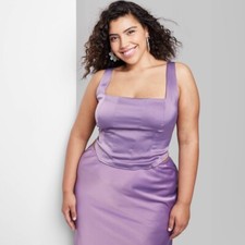 Wild Fable Corset Tank Top XS Lined-Front Smocked-Back Adjustable Straps Purple