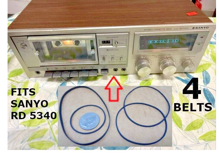 4 PCS BELT KIT FITS SANYO CASSETTE DECK MODEL RD 5340 (4 BELTS