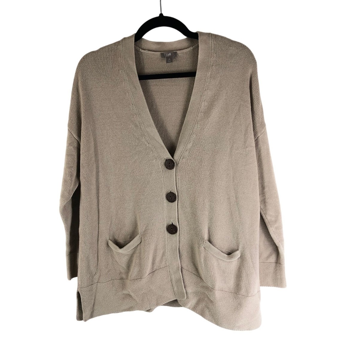 J.Jill Beige Button-Front Cardigan Sweater With Pockets Oversized