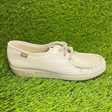 SAS Siesta Womens Size 6S Bone Cream Casual Classic Leather Moc Toe Oxford Shoes