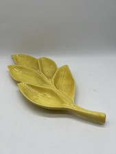 Vintage Mid Century Modern Pottery Leaf Console Dish Made in the USA Yellow Mcm