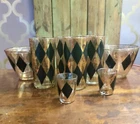 Vintage Federal Glass Rare MCM Harlequin Black And Gold Set Of 9
