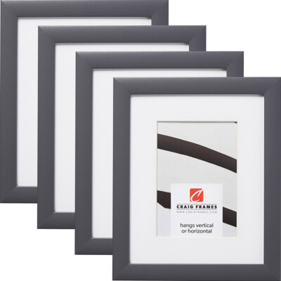 Craig Frames Contemporary, 1'' Dark Gray Picture Frame With a White Mat 4-Pack